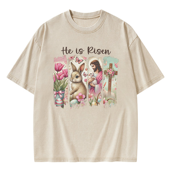 He Is Risen Christian Washed T-Shirt