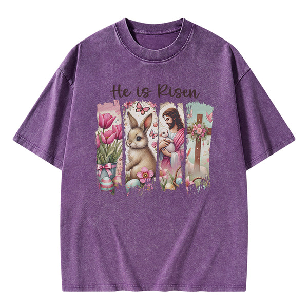 He Is Risen Christian Washed T-Shirt