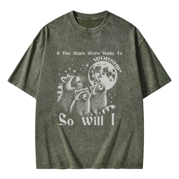 If The Stars Were Made To Worship Raccoon Christian Washed T-Shirt