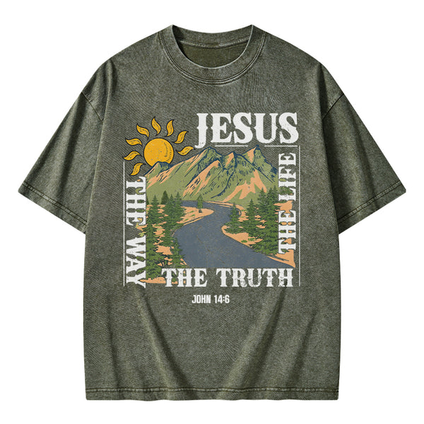 Jesus The Way The Life The Truth Christian Washed T-Shirt