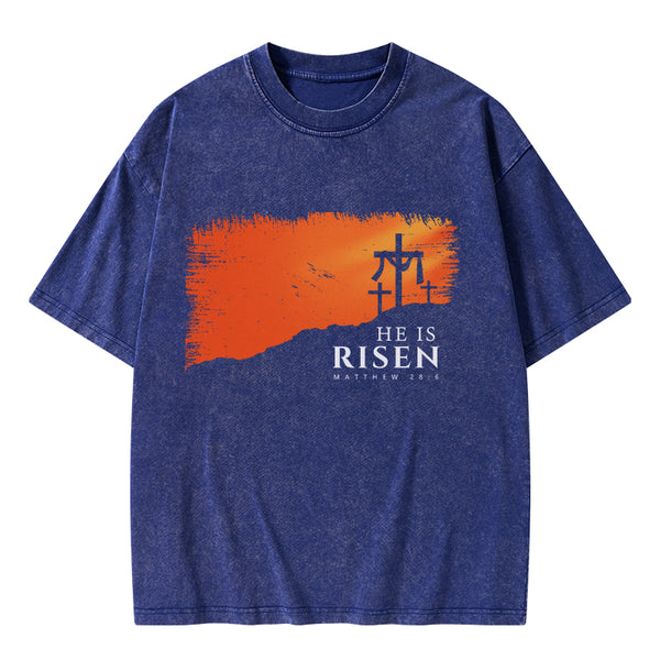 He Is Risen Christian Washed T-Shirt