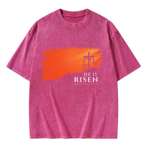 He Is Risen Christian Washed T-Shirt