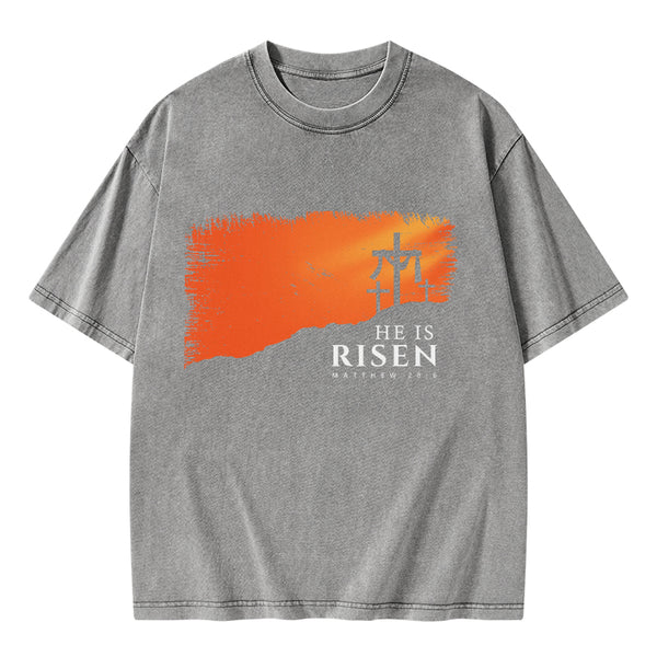 He Is Risen Christian Washed T-Shirt