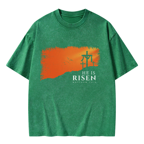 He Is Risen Christian Washed T-Shirt