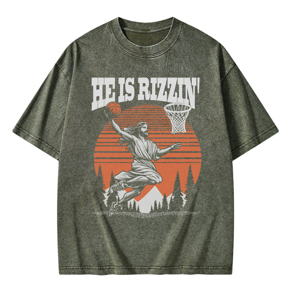 He is Rizzin Jesus Chrsitian Washed T-Shirt