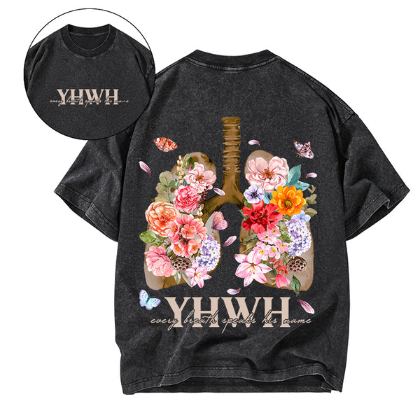 Every Breath Speaks His Name Christian Washed T-Shirt