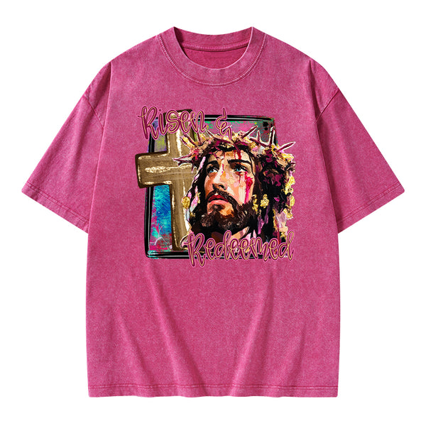 Risen And Redeemed Christian Washed T-Shirt