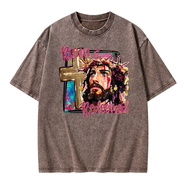 Risen And Redeemed Christian Washed T-Shirt