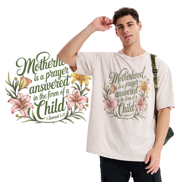 Motherhood Is A Prayer Answered Christian Washed T-Shirt
