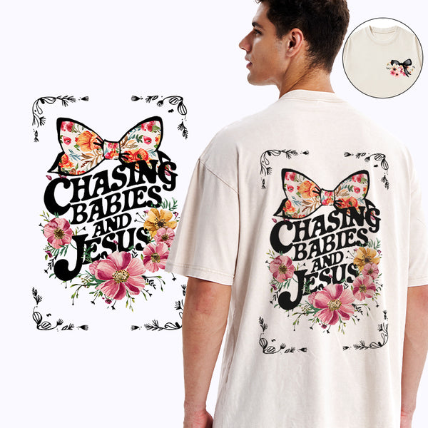 Chasing babies And Jesus Christian Washed T-Shirt