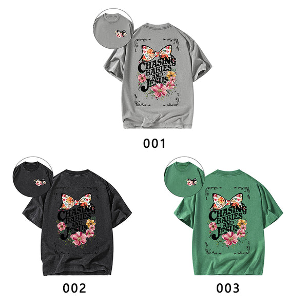 Chasing babies And Jesus Christian Washed T-Shirt