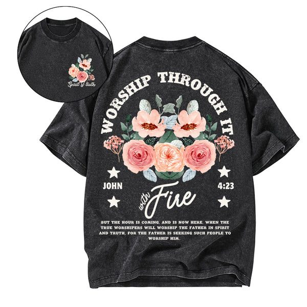 Worship Through It Christian Washed T-Shirt