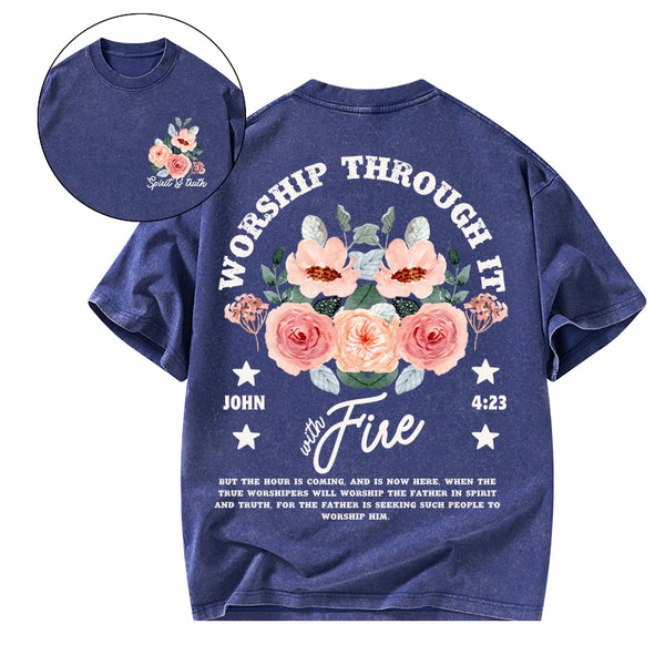 Worship Through It Christian Washed T-Shirt