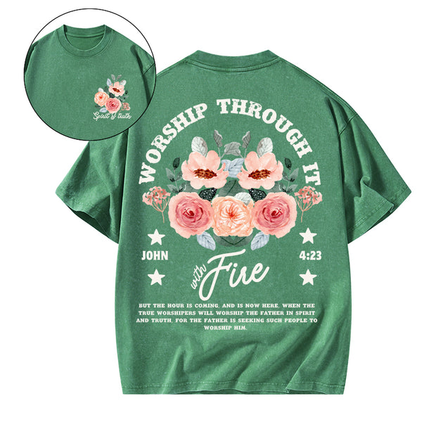 Worship Through It Christian Washed T-Shirt