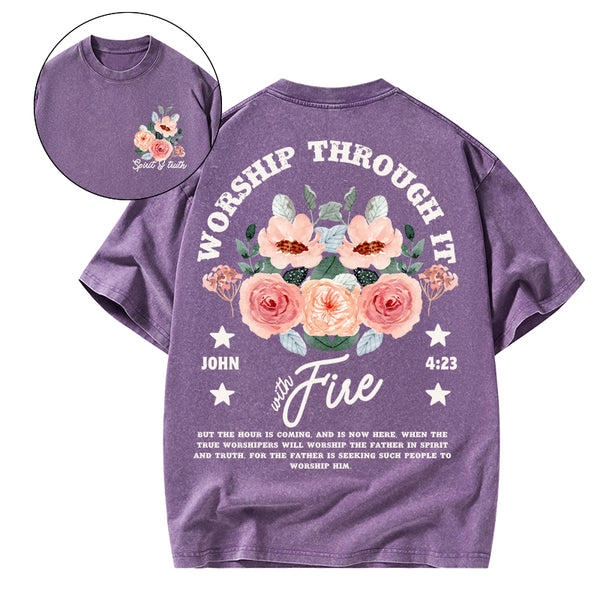 Worship Through It Christian Washed T-Shirt