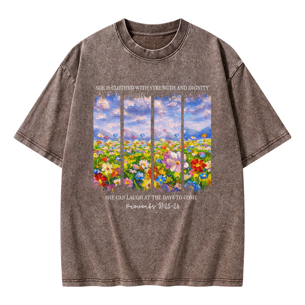 She Is Clothed With Strength And Dignity Christian Washed T-Shirt