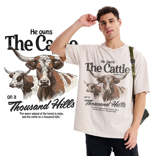 He Owns The Cattle On A Thousand Hills Christian Washed T-Shirt