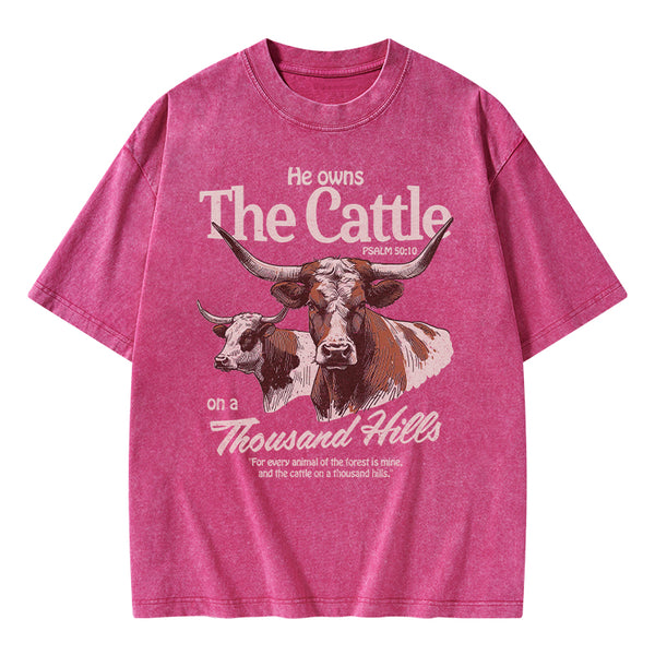 He Owns The Cattle On A Thousand Hills Christian Washed T-Shirt
