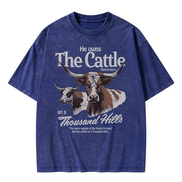 He Owns The Cattle On A Thousand Hills Christian Washed T-Shirt