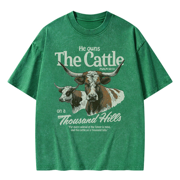 He Owns The Cattle On A Thousand Hills Christian Washed T-Shirt
