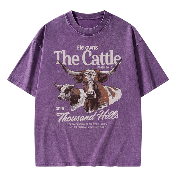 He Owns The Cattle On A Thousand Hills Christian Washed T-Shirt