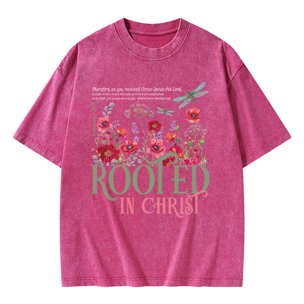 Rooted In Christ Christian Washed T-Shirt
