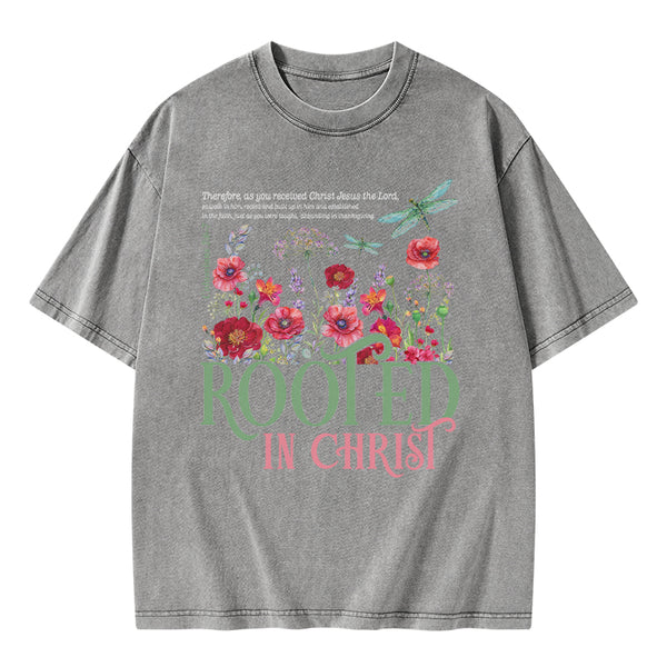 Rooted In Christ Christian Washed T-Shirt