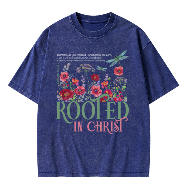 Rooted In Christ Christian Washed T-Shirt