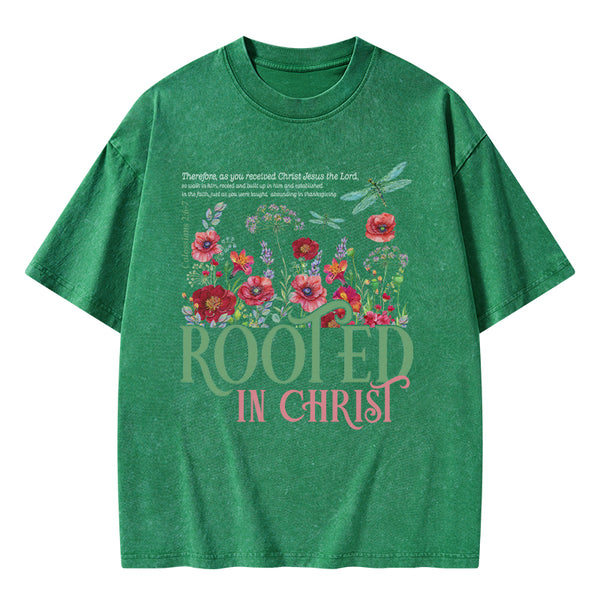 Rooted In Christ Christian Washed T-Shirt