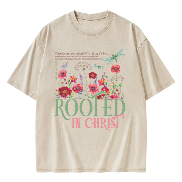 Rooted In Christ Christian Washed T-Shirt
