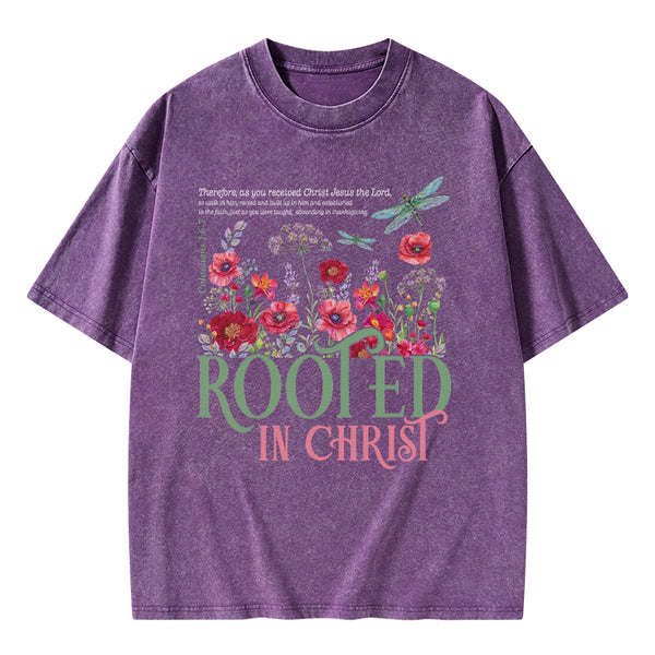 Rooted In Christ Christian Washed T-Shirt