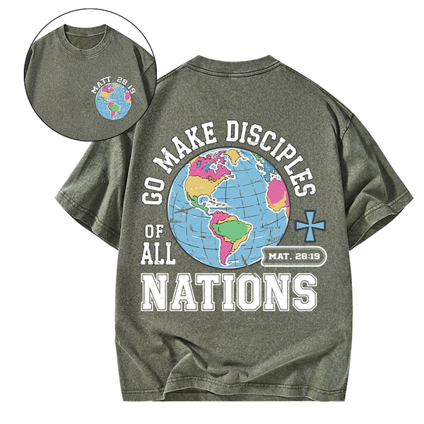 Retro Go Make Disciples Christian Washed T-Shirt