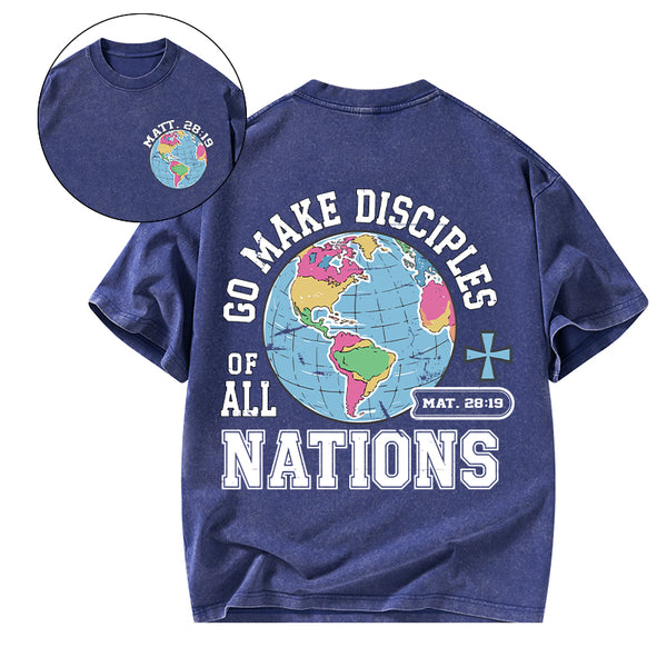 Retro Go Make Disciples Christian Washed T-Shirt
