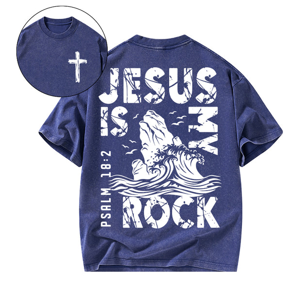 Jesus Is My Rock Christian Washed T-Shirt