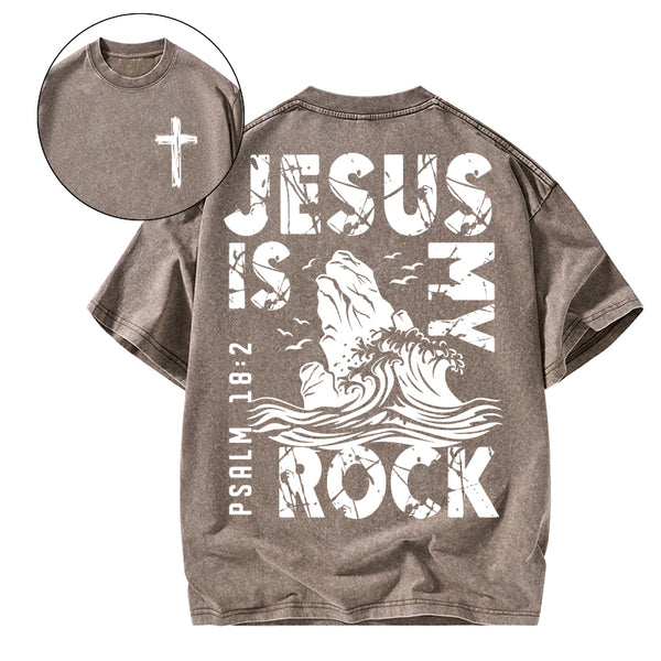 Jesus Is My Rock Christian Washed T-Shirt