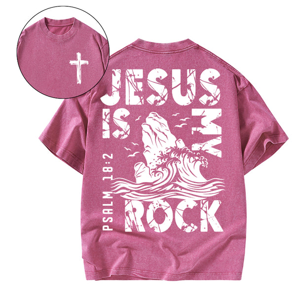Jesus Is My Rock Christian Washed T-Shirt