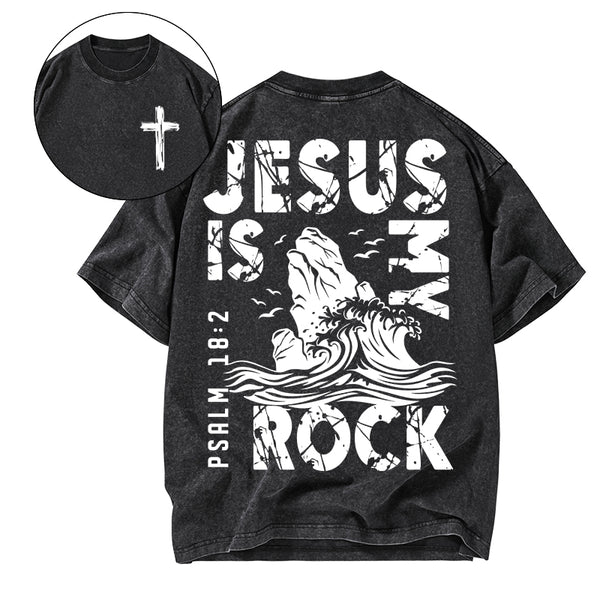 Jesus Is My Rock Christian Washed T-Shirt