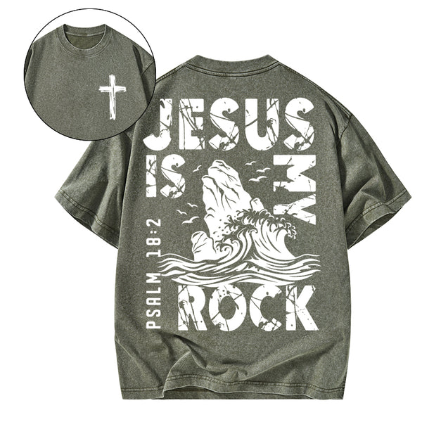 Jesus Is My Rock Christian Washed T-Shirt