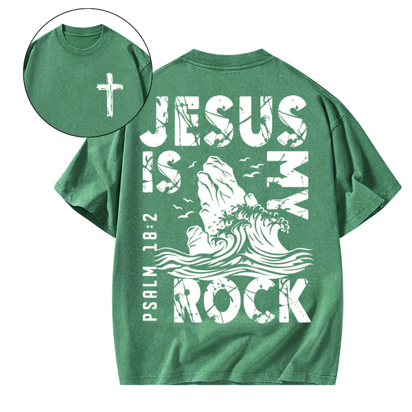 Jesus Is My Rock Christian Washed T-Shirt