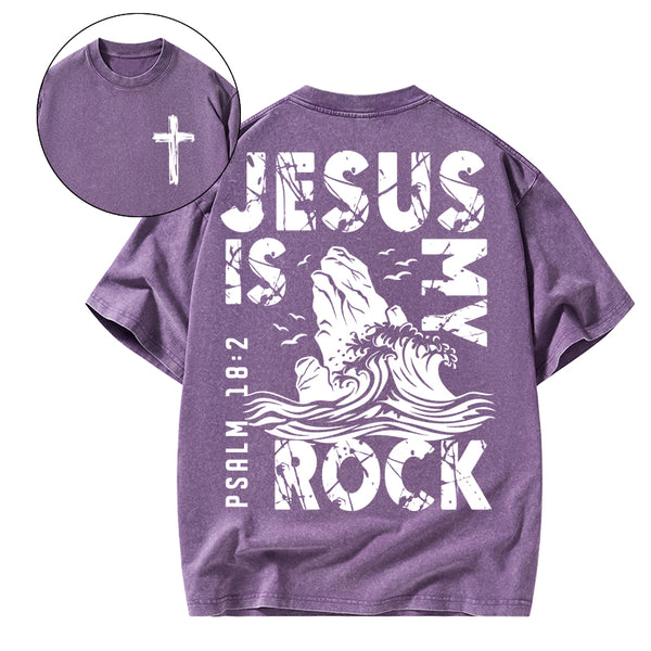 Jesus Is My Rock Christian Washed T-Shirt