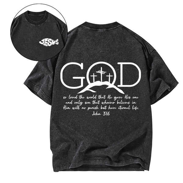 God So Loved The World Christian Washed T-Shirt
