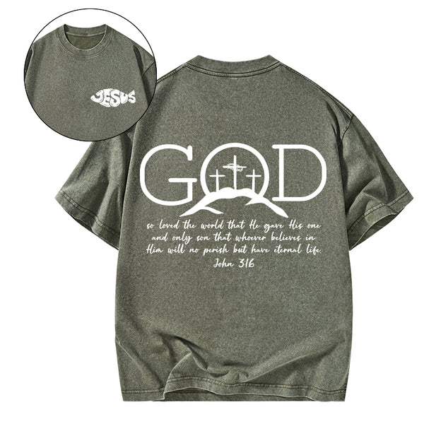 God So Loved The World Christian Washed T-Shirt