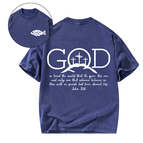 God So Loved The World Christian Washed T-Shirt