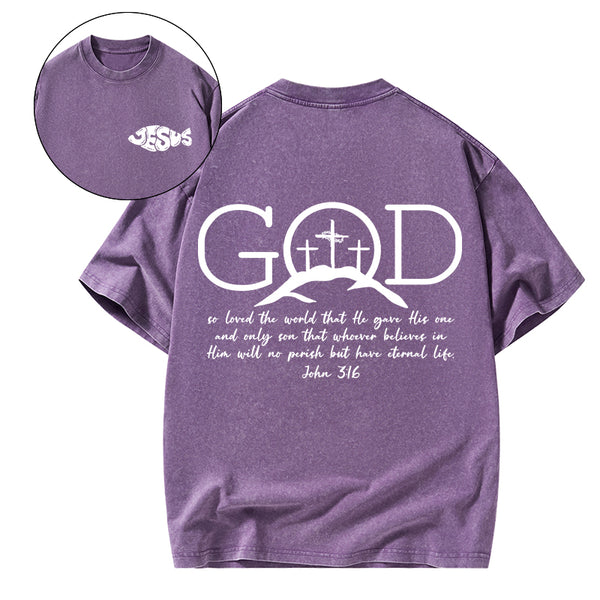 God So Loved The World Christian Washed T-Shirt