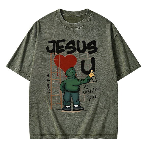 Jesus Loves You Christian Washed T-Shirt