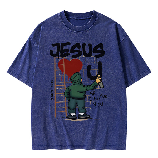 Jesus Loves You Christian Washed T-Shirt