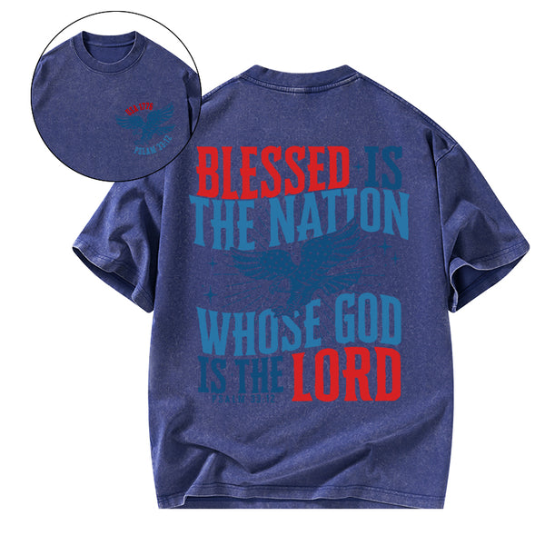 Blessed Is The Nation Whose God Is The Lord Christian Washed T-Shirt