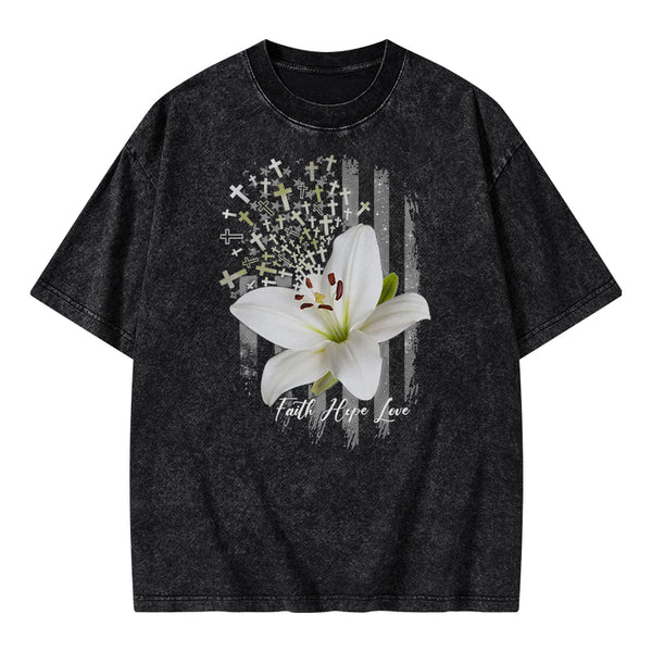 Faith Hope Love Christian Washed T-Shirt