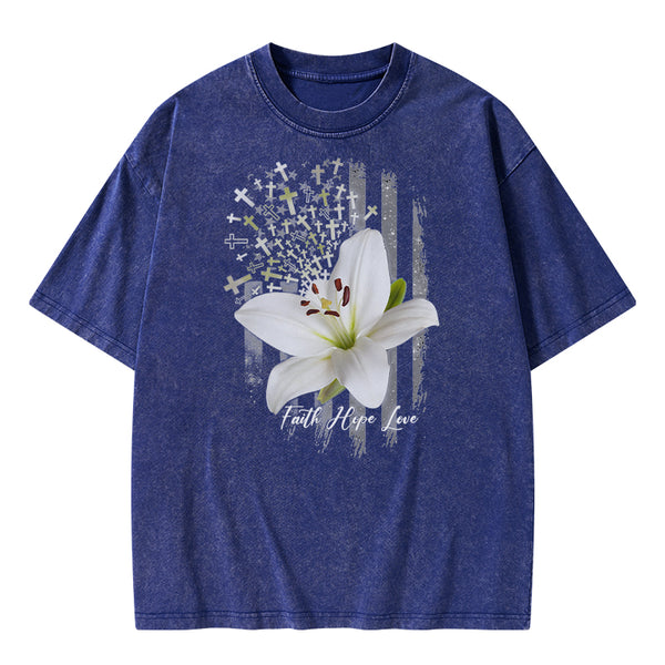 Faith Hope Love Christian Washed T-Shirt