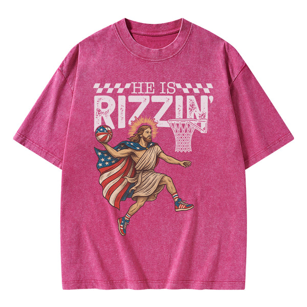 He Is Rizzen Christian Washed T-Shirt